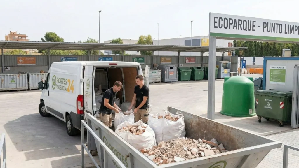 descarga de escombros en punto limpio de valencia despues de recogida