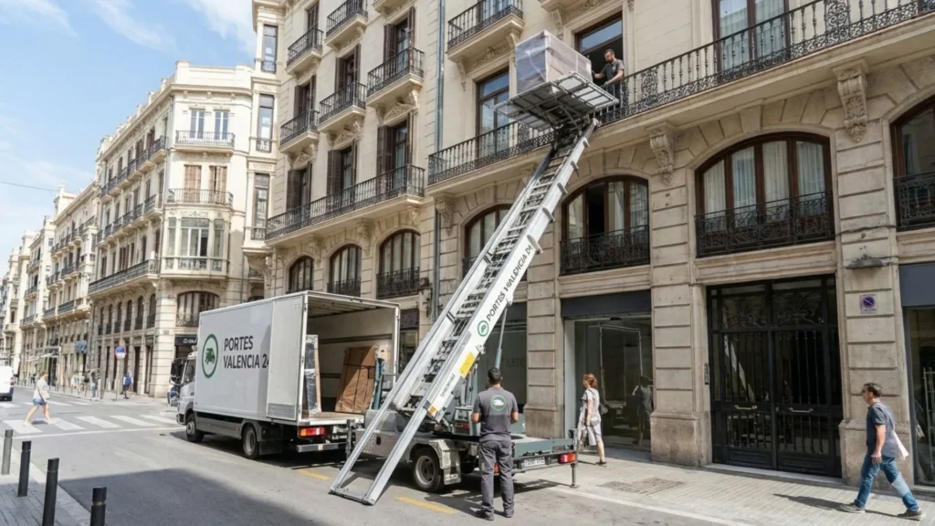 mudanza de oficinas con grua elevadora en valencia